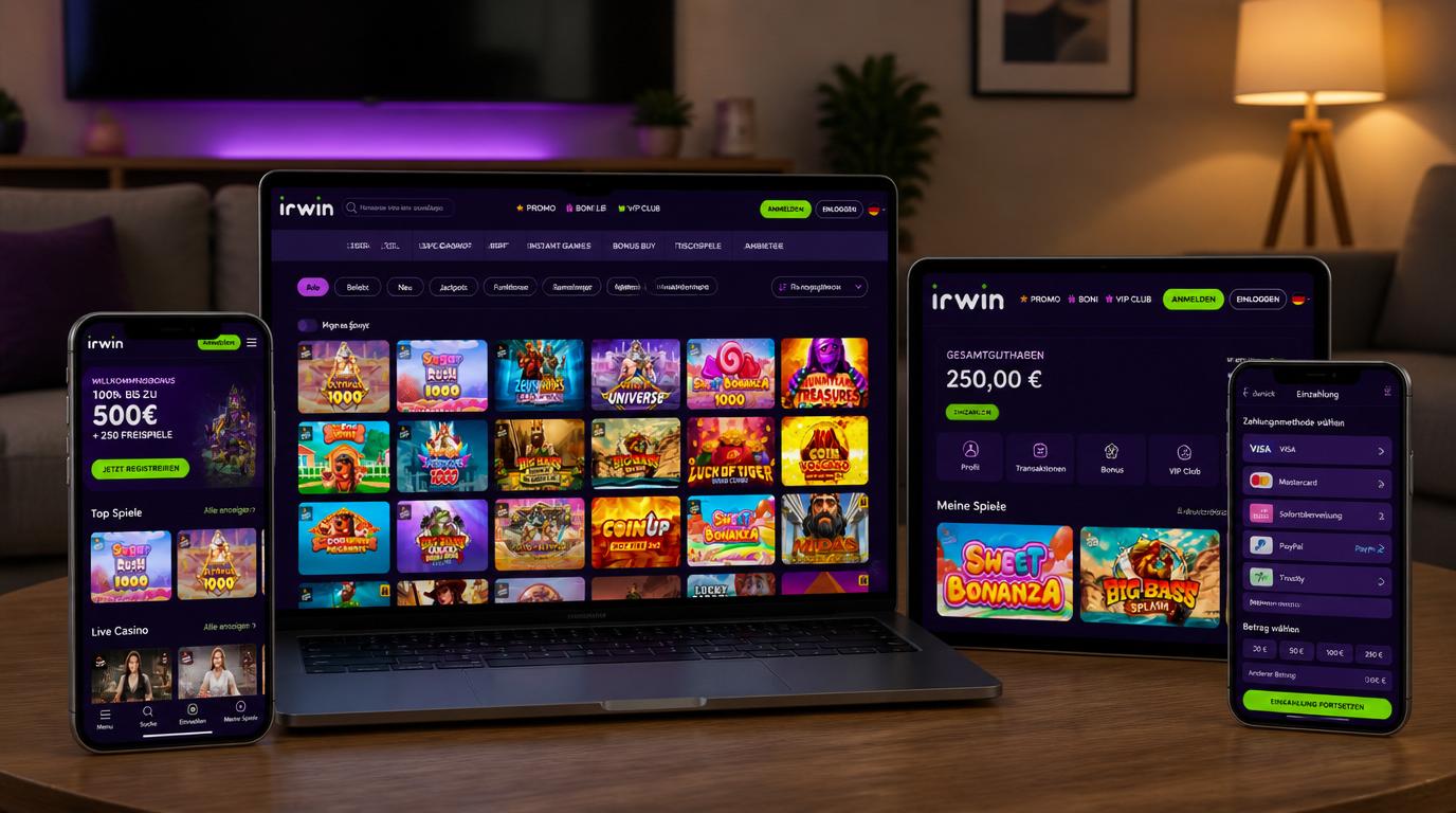 Mehrere Geräte mit klarer Casino-App im Wohnzimmer